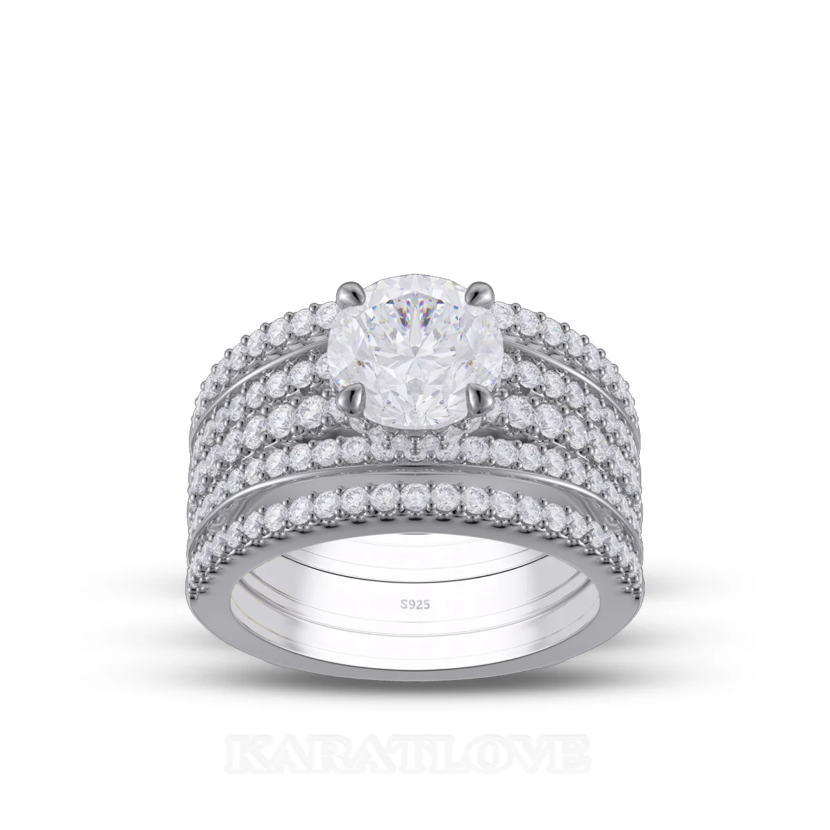 Round Cut Diamond White Insert Sterling Silver Hidden Halo Jacket Bridal Sets