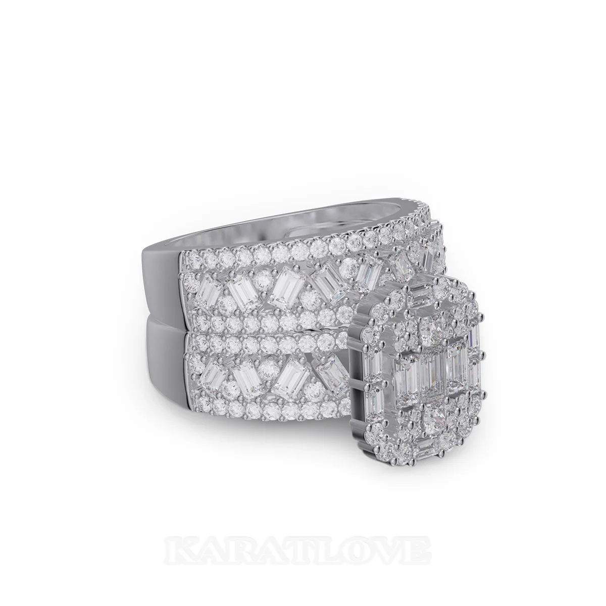 Emerald Cut Diamond White Sterling Silver Bridal Sets