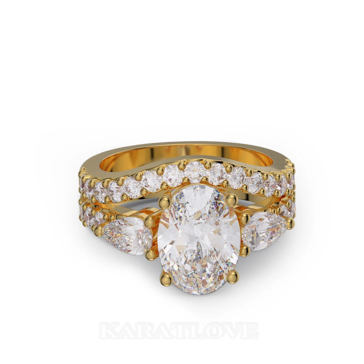 Oval Cut Diamond White Sterling Silver Yellow Gold Bridal Sets