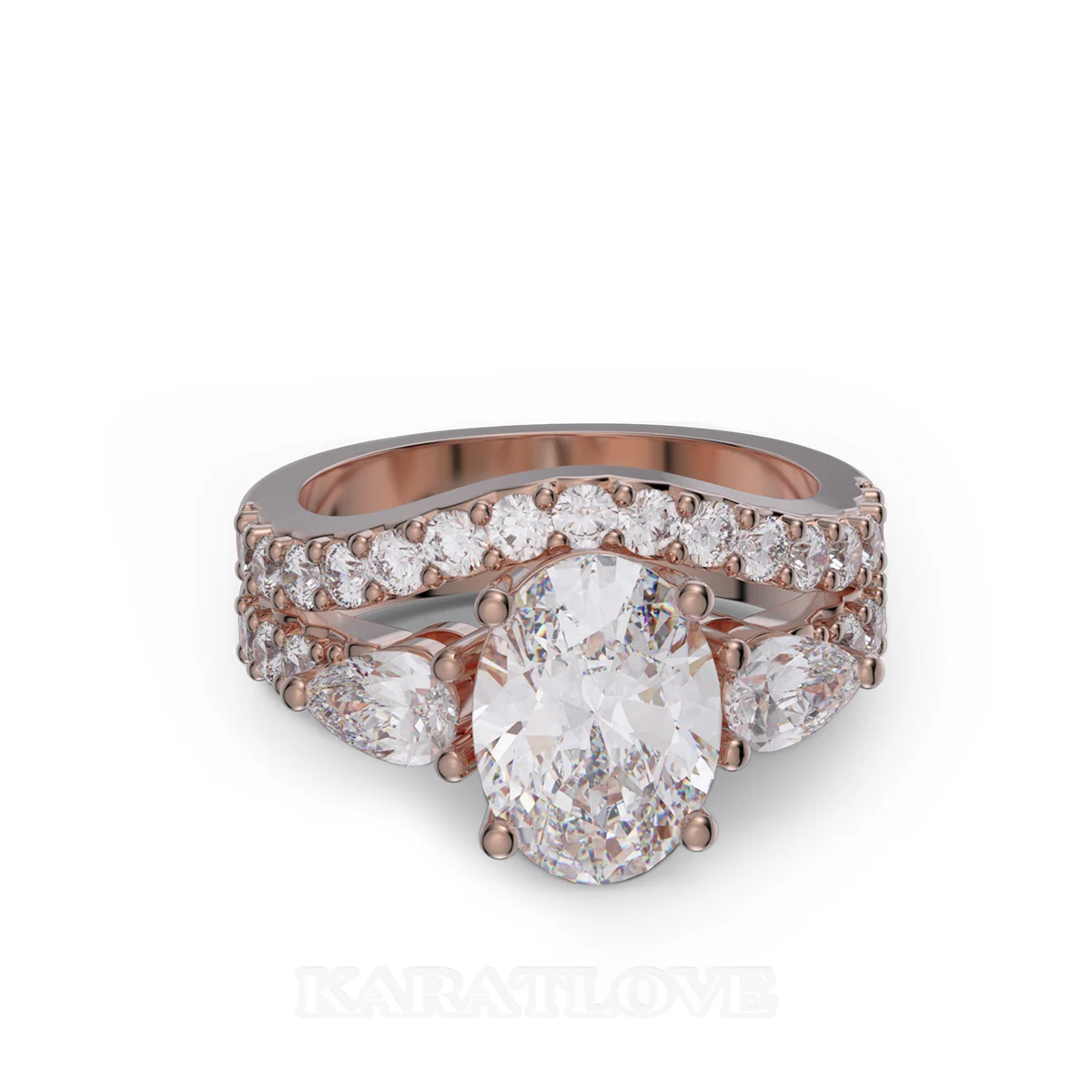 Oval Cut Diamond White Sterling Silver Rose Gold Bridal Sets