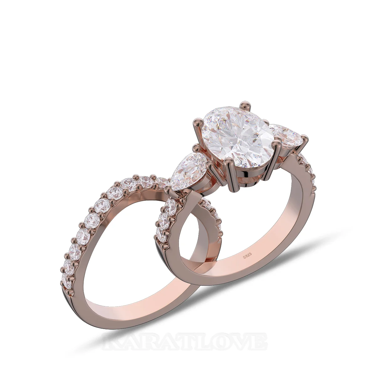 Oval Cut Diamond White Sterling Silver Rose Gold Bridal Sets