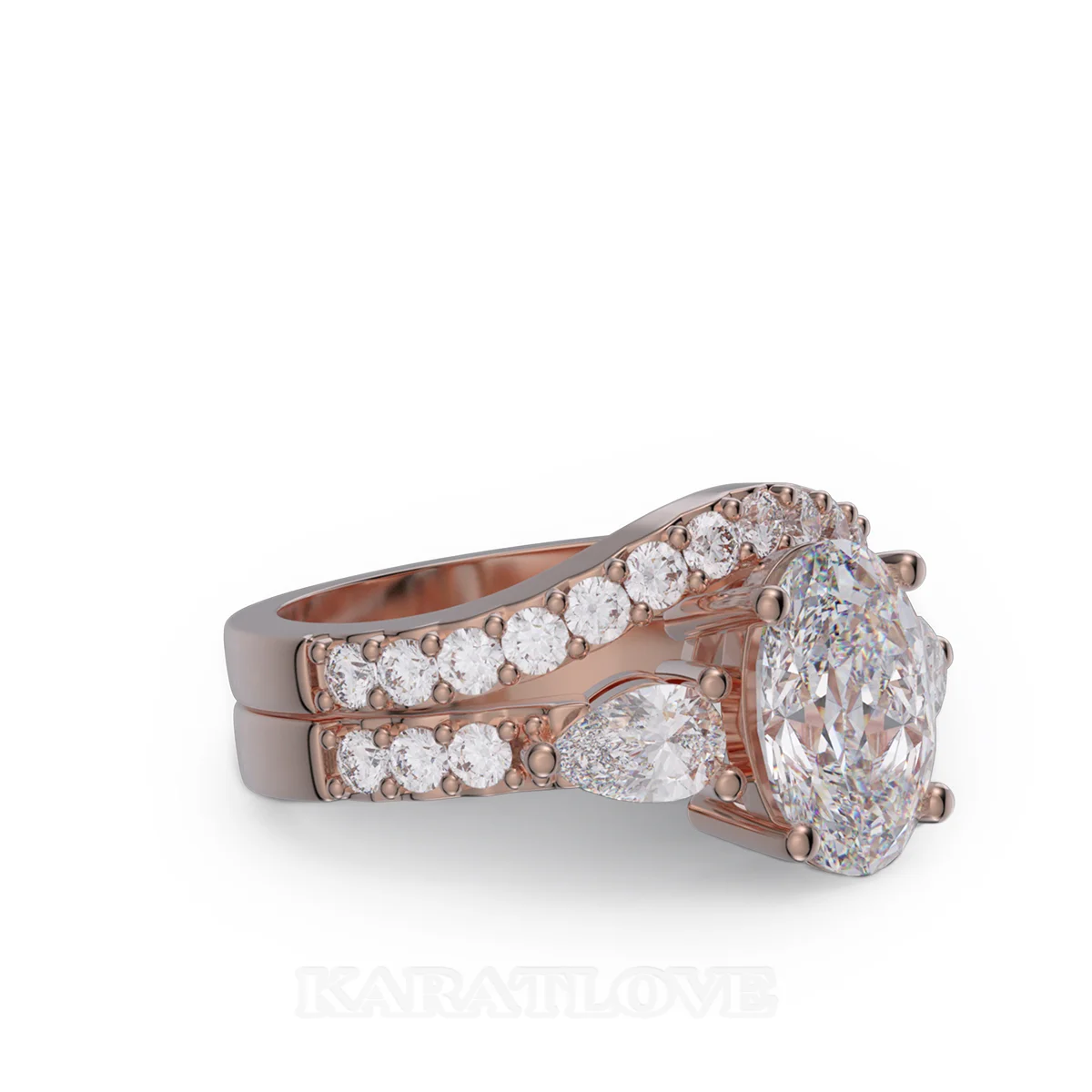 Oval Cut Diamond White Sterling Silver Rose Gold Bridal Sets