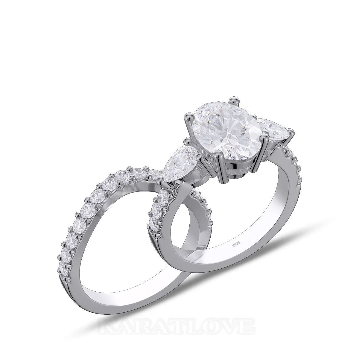 Oval Cut Diamond White Sterling Silver Bridal Sets