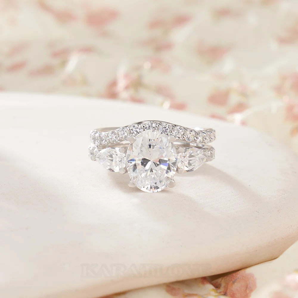 Oval Cut Diamond White Sterling Silver Bridal Sets