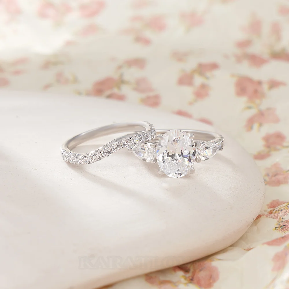 Oval Cut Diamond White Sterling Silver Bridal Sets