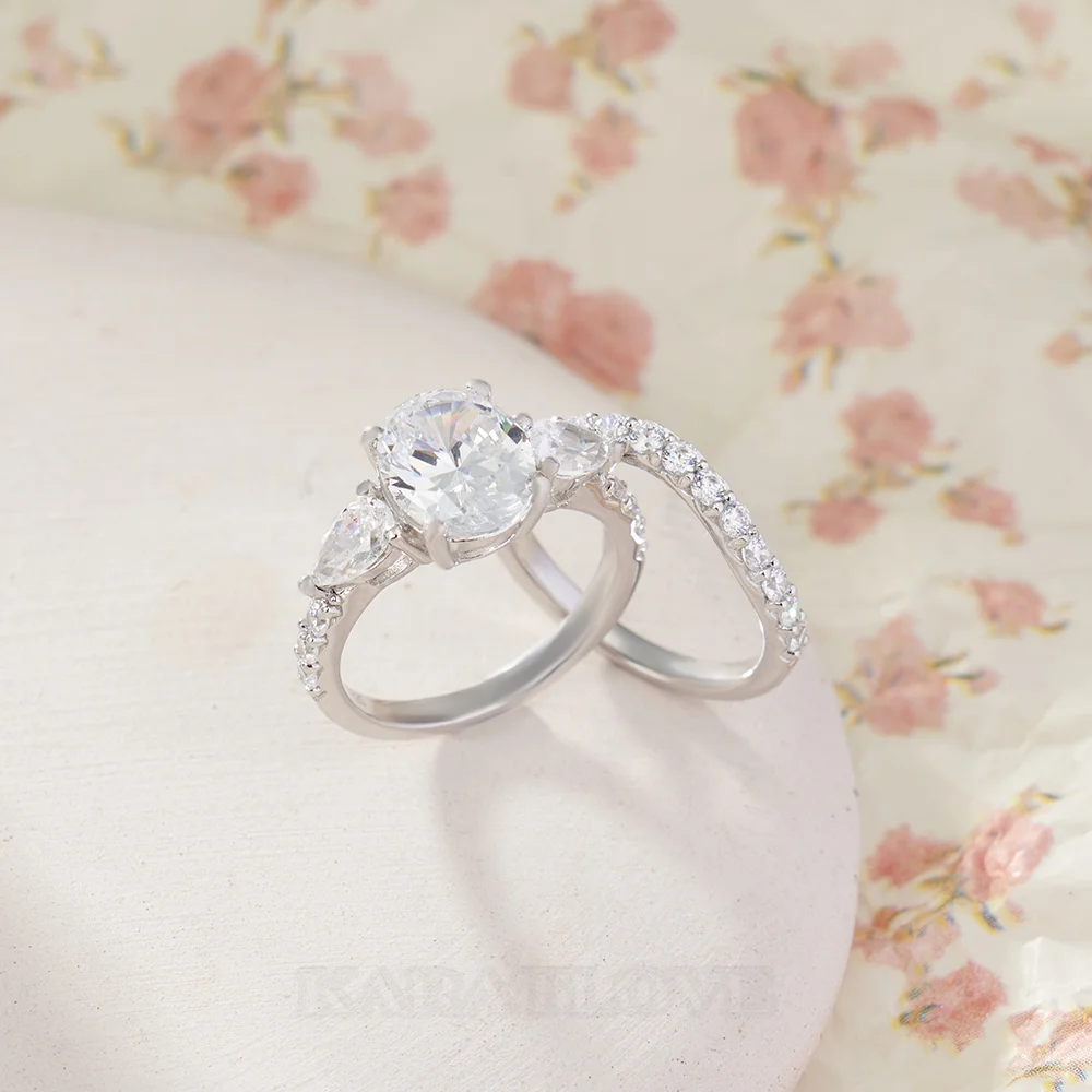 Oval Cut Diamond White Sterling Silver Bridal Sets