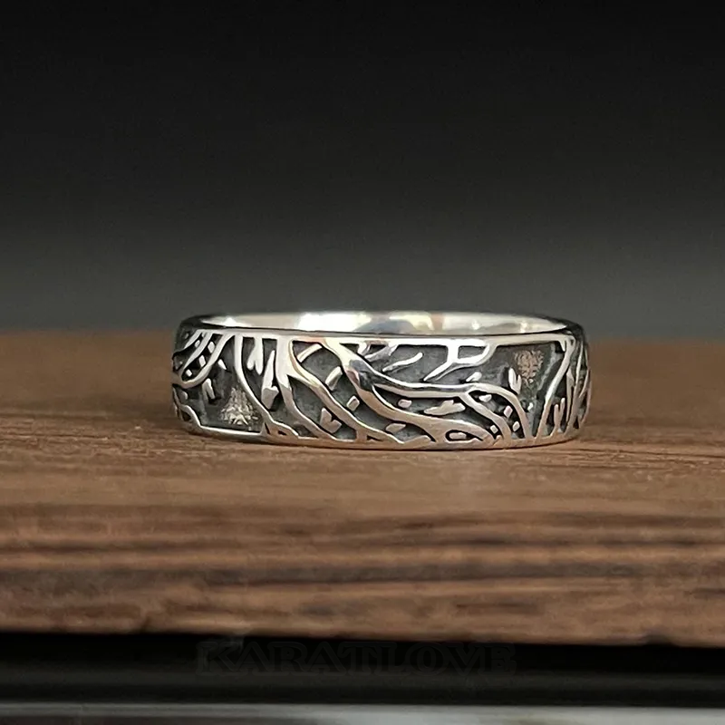 Oxidized Tree Branch Band Ring in 925 Sterling Silver Oxidized Tree Branch Band Ring in 925 Sterling Silver