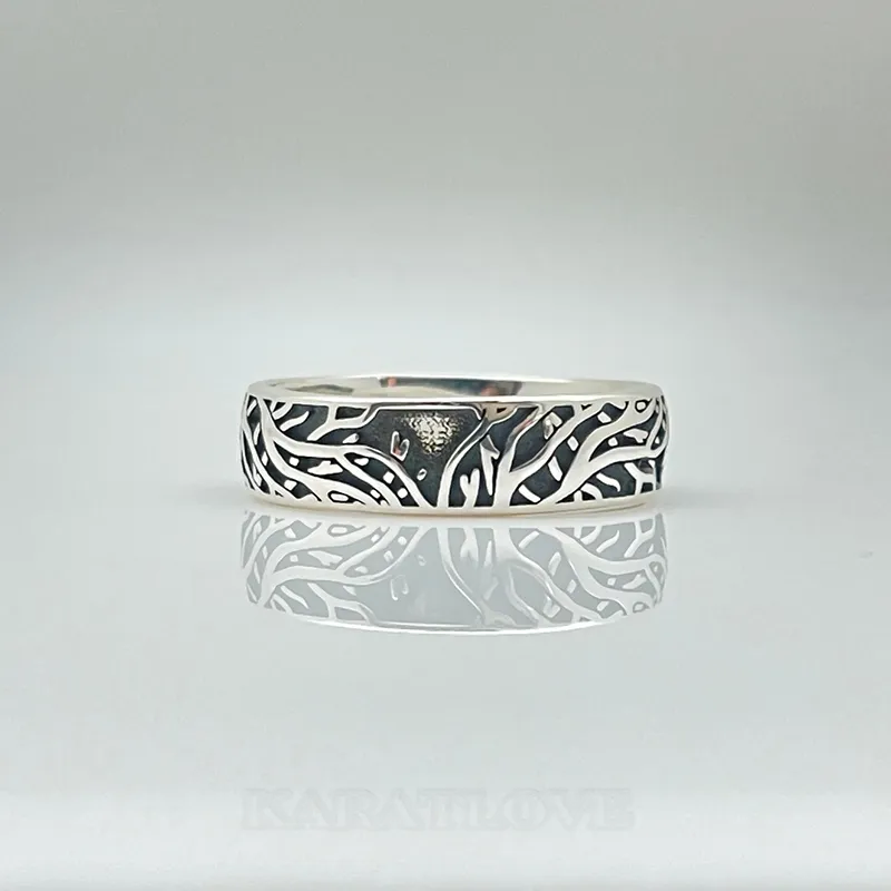 Oxidized Tree Branch Band Ring in 925 Sterling Silver