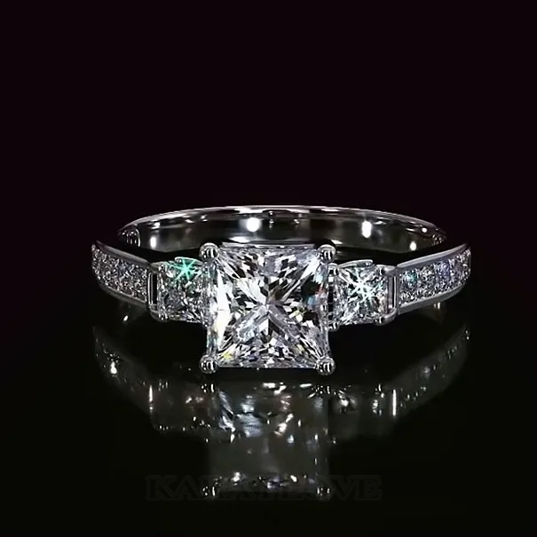 Diamond White Princess Cut 925 Sterling Silver 3-Stone Engagement Ring