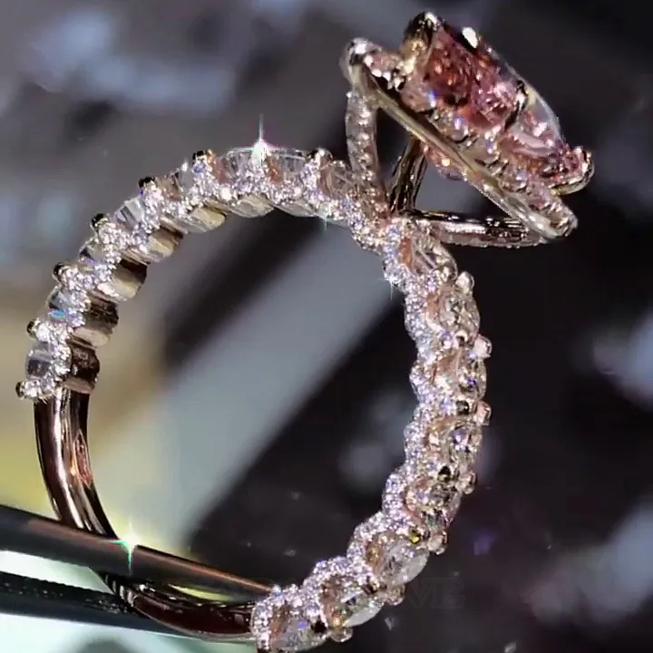 Champagne Pear Cut 925 Sterling Silver Rose Gold Halo Engagement Ring Champagne Pear Cut 925 Sterling Silver Rose Gold Halo Engagement Ring