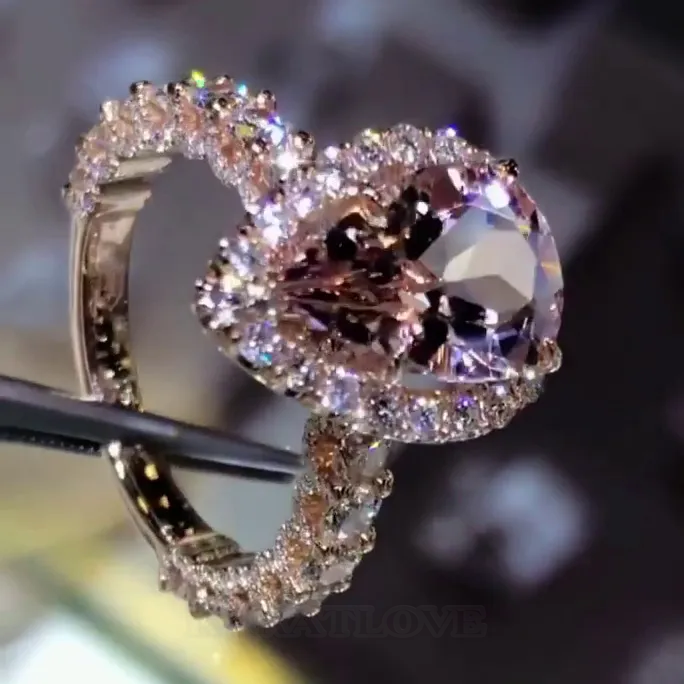 Champagne Pear Cut 925 Sterling Silver Rose Gold Halo Engagement Ring