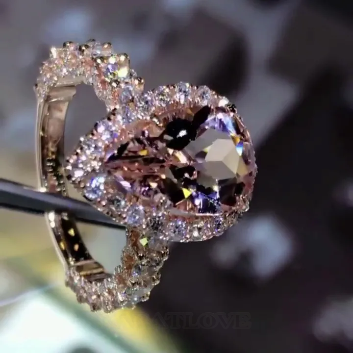 Champagne Pear Cut 925 Sterling Silver Rose Gold Halo Engagement Ring