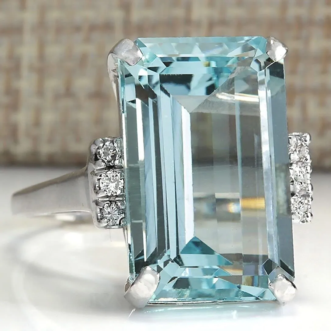 Aquamarine Blue Emerald Cut 925 Sterling Silver Classic Engagement Ring Aquamarine Blue Emerald Cut 925 Sterling Silver Classic Engagement Ring