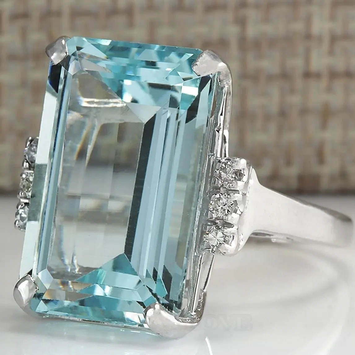 Aquamarine Blue Emerald Cut 925 Sterling Silver Classic Engagement Ring