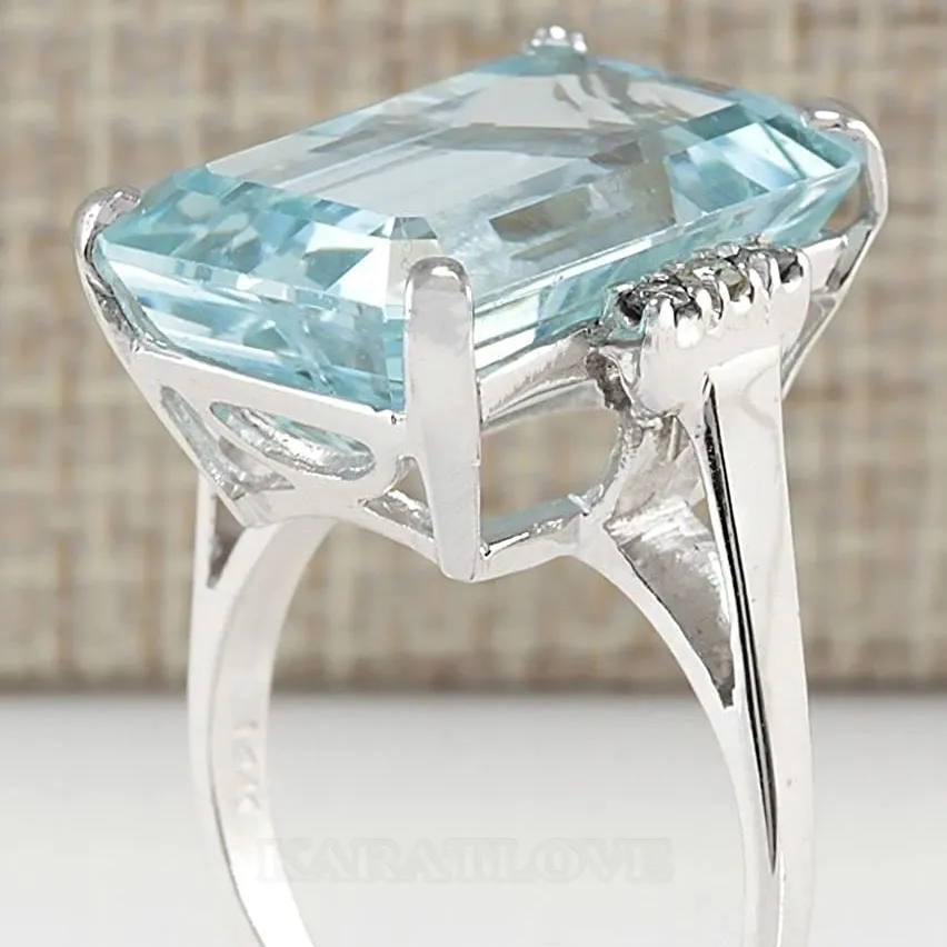 Aquamarine Blue Emerald Cut 925 Sterling Silver Classic Engagement Ring