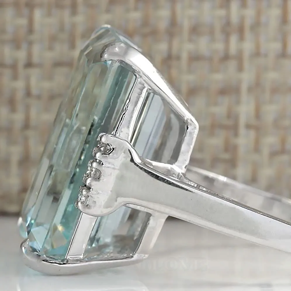 Aquamarine Blue Emerald Cut 925 Sterling Silver Classic Engagement Ring