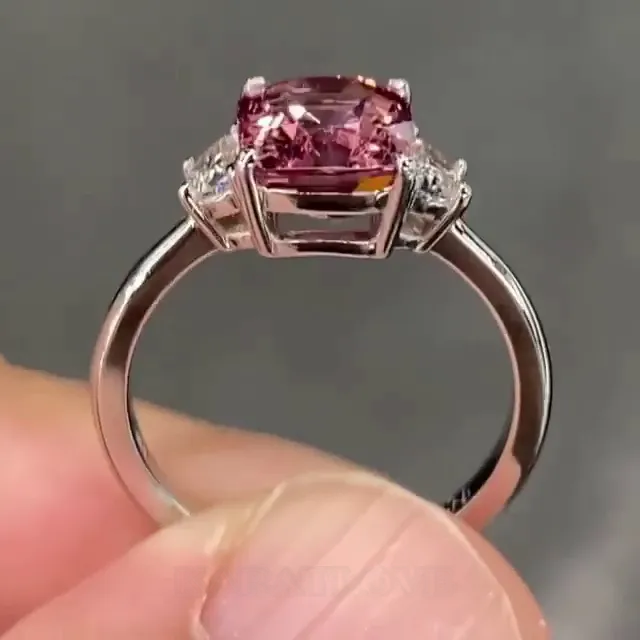 Radiant Cut Garnet Red 3-Stone Engagement Rings in 925 Sterling Silver