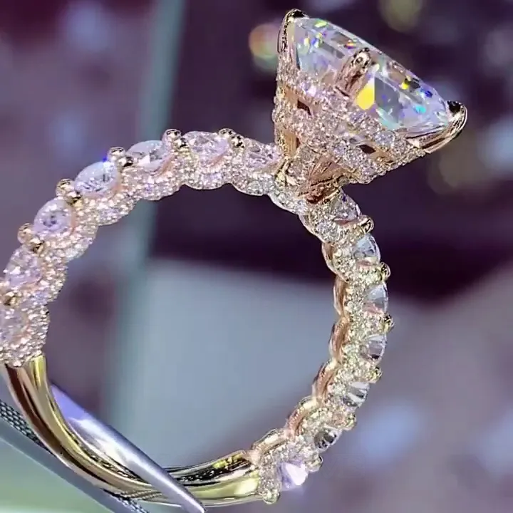 Radiant Cut Diamond White Yellow Gold Art Deco Engagement Ring in 925 Sterling Silver Radiant Cut Diamond White Yellow Gold Art Deco Engagement Ring in 925 Sterling Silver