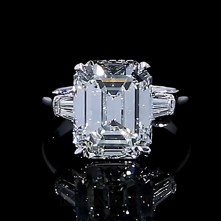 Emerald Cut Diamond White 3-Stone Engagement Ring in 925 Sterling Silver Emerald Cut Diamond White 3-Stone Engagement Ring in 925 Sterling Silver