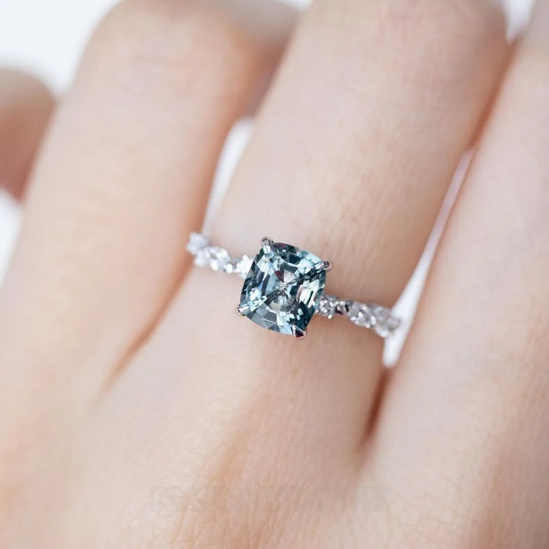 Radiant Cut Aquamarine Blue 925 Sterling Silver Engagement Ring