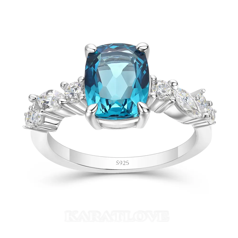 Radiant Cut Aquamarine Blue 925 Sterling Silver Engagement Ring