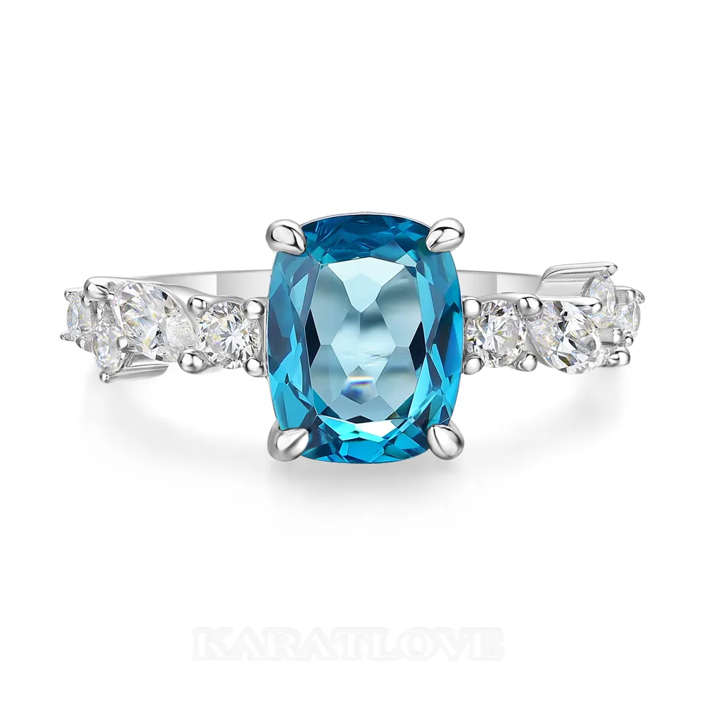Radiant Cut Aquamarine Blue 925 Sterling Silver Engagement Ring