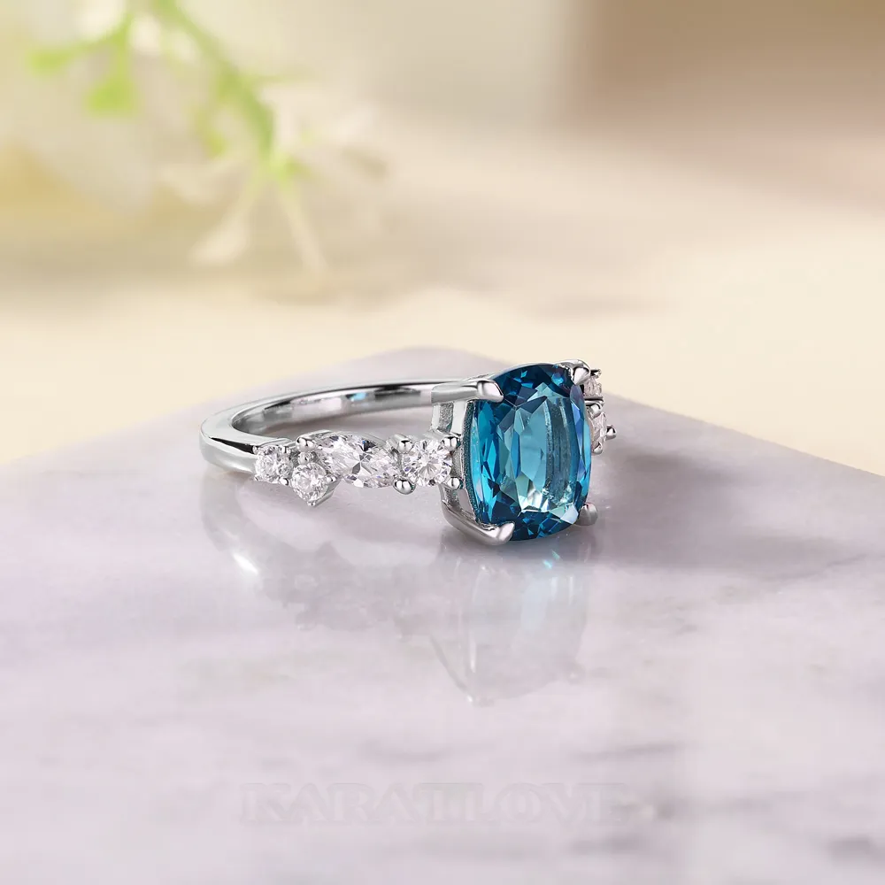 Radiant Cut Aquamarine Blue 925 Sterling Silver Engagement Ring