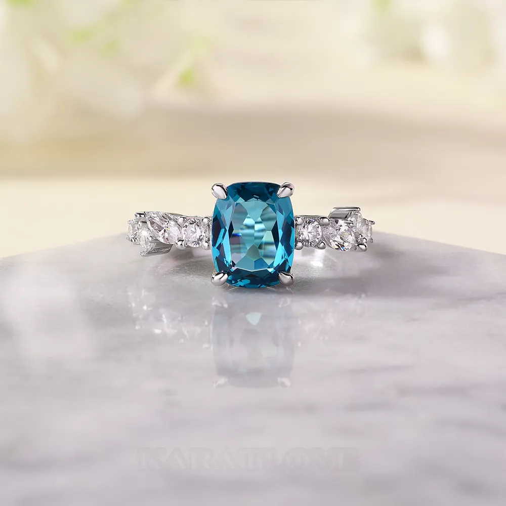 Radiant Cut Aquamarine Blue 925 Sterling Silver Engagement Ring