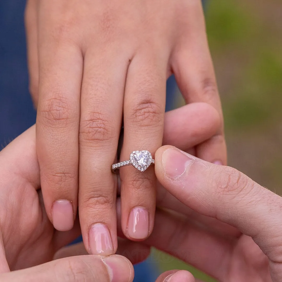 Heart Cut Diamond White Halo Engagement Ring in 925 Sterling Silver