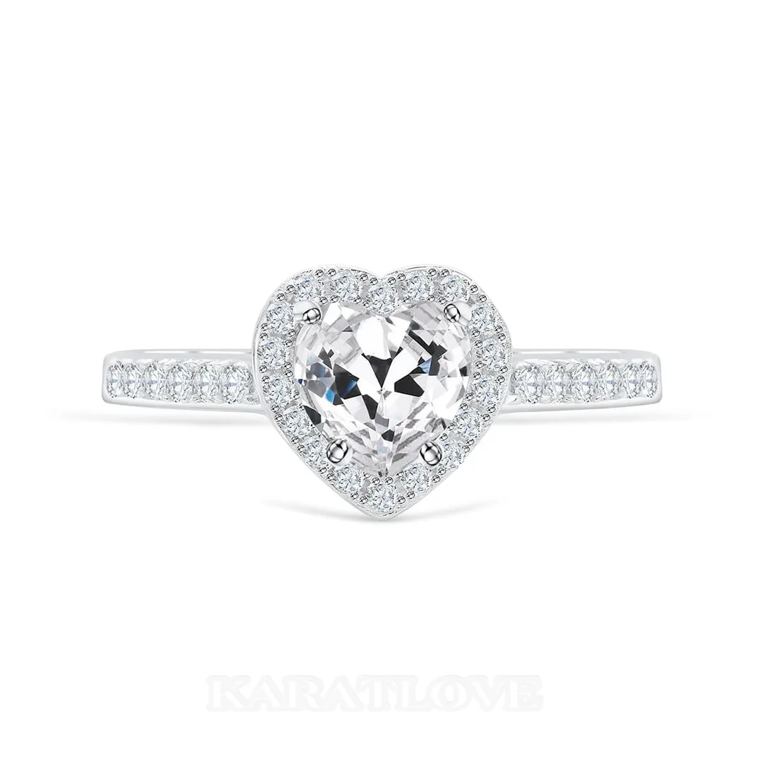 Heart Cut Diamond White Halo Engagement Ring in 925 Sterling Silver