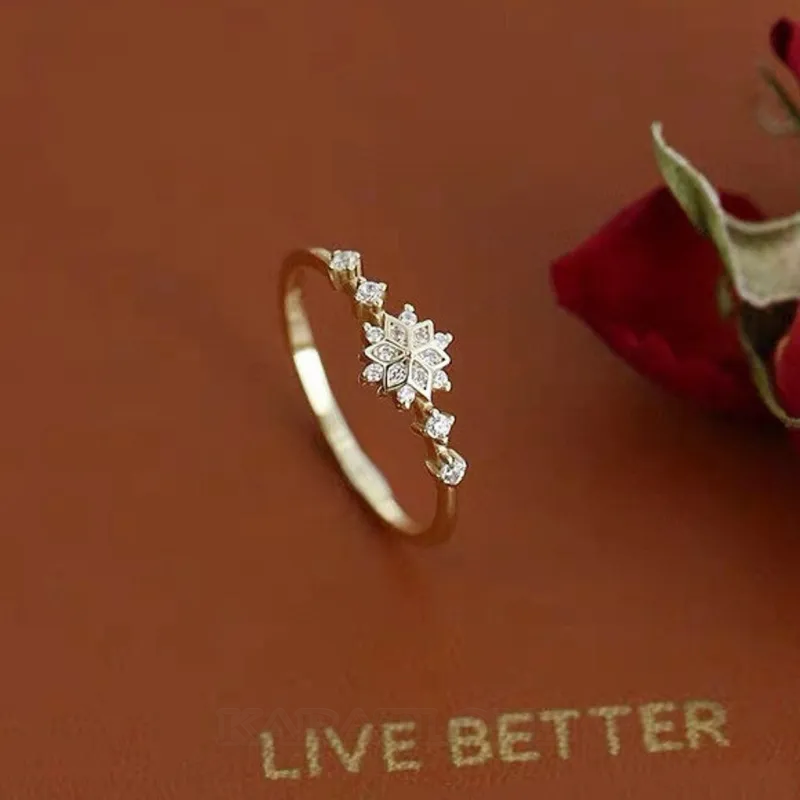 Diamond White Sterling Silver Minimalist Yellow Gold/Silver Snowflake Ring