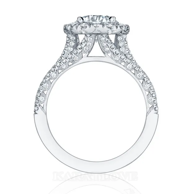 Round Cut Diamond White Halo Engagement Ring in Sterling Silver