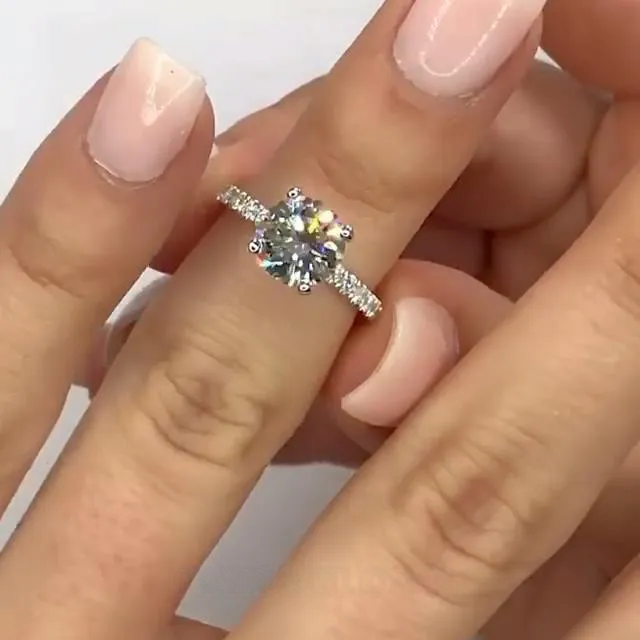 Round Cut Diamond White Engagement Ring in 925 Sterling Silver