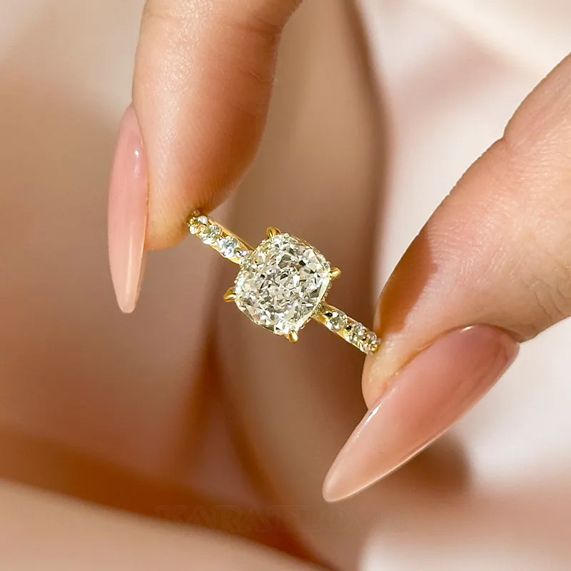 Cushion Cut Diamond White Sterling Silver Halo Engagement Ring