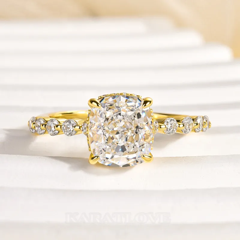 Cushion Cut Diamond White Sterling Silver Halo Engagement Ring