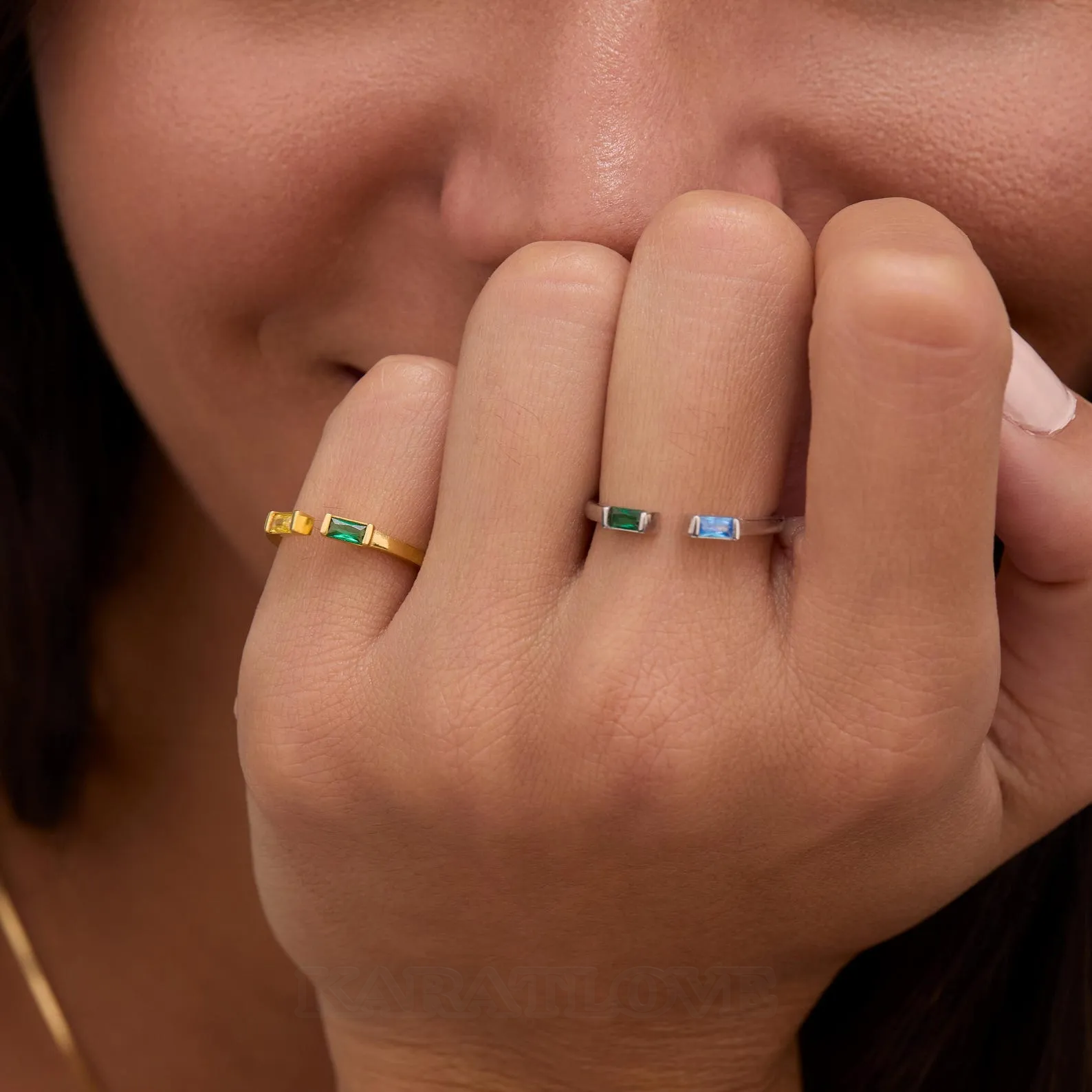 Baguette Cut Sterling Silver Two Stone Family Personalized Birthstone Mother Daughter Ring Baguette Cut Sterling Silver Two Stone Family Personalized Birthstone Mother Daughter Ring