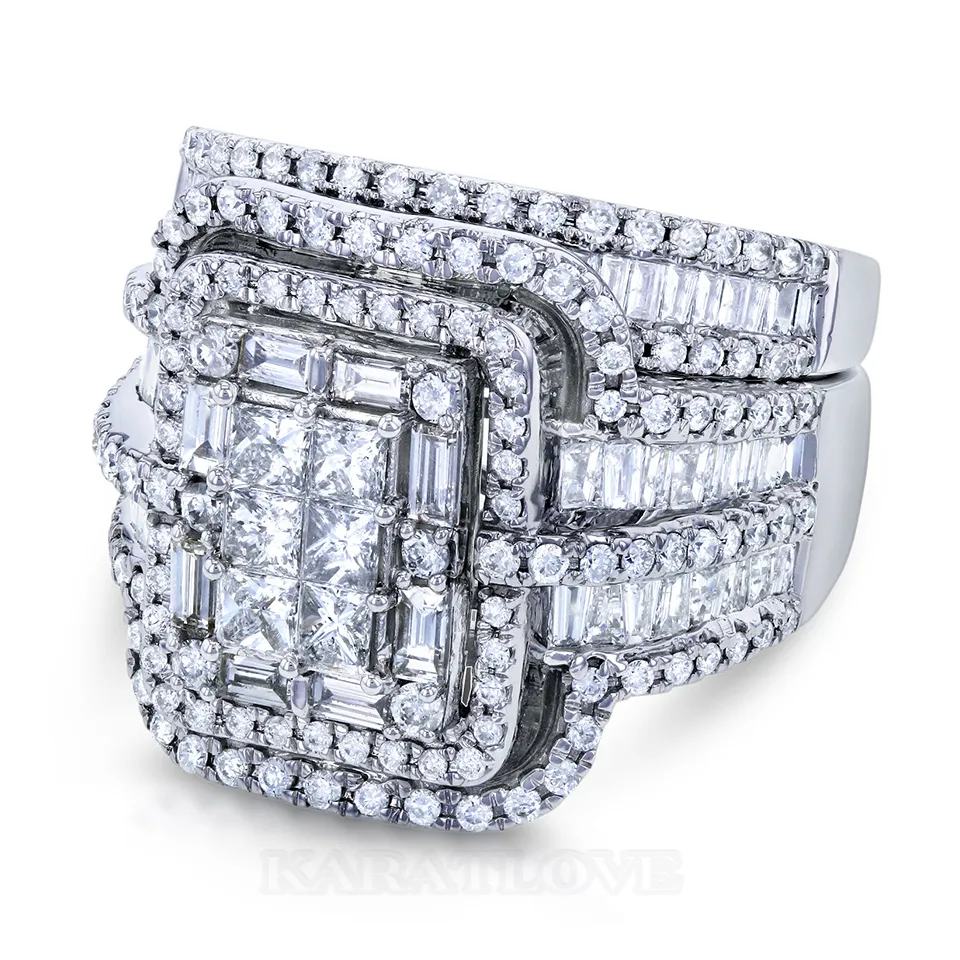 Princess Cut Diamond White Sterling Silver Halo Bridal Sets