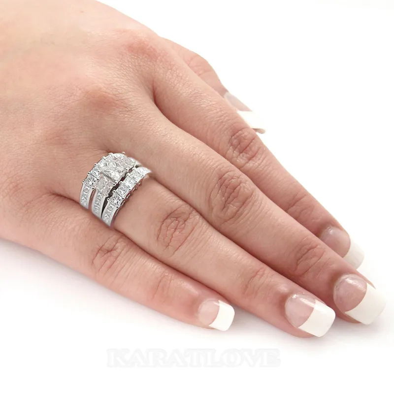 Princess Cut Diamond White 3-Piece Bridal Sets in Sterling Silver Princess Cut Diamond White 3-Piece Bridal Sets in Sterling Silver