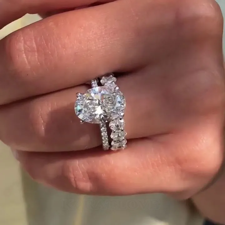 Oval Cut Diamond White 2-Piece Ring Sets in 925 Sterling Silver