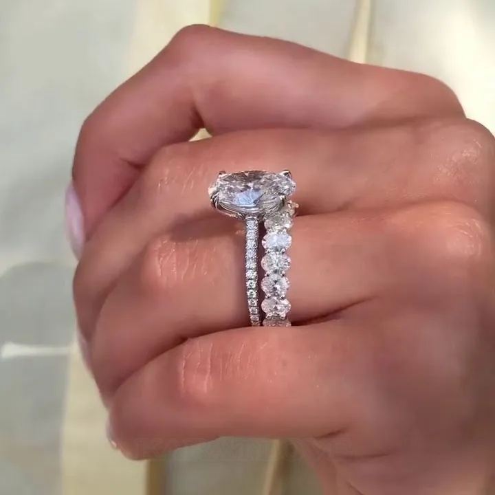 Oval Cut Diamond White 2-Piece Ring Sets in 925 Sterling Silver