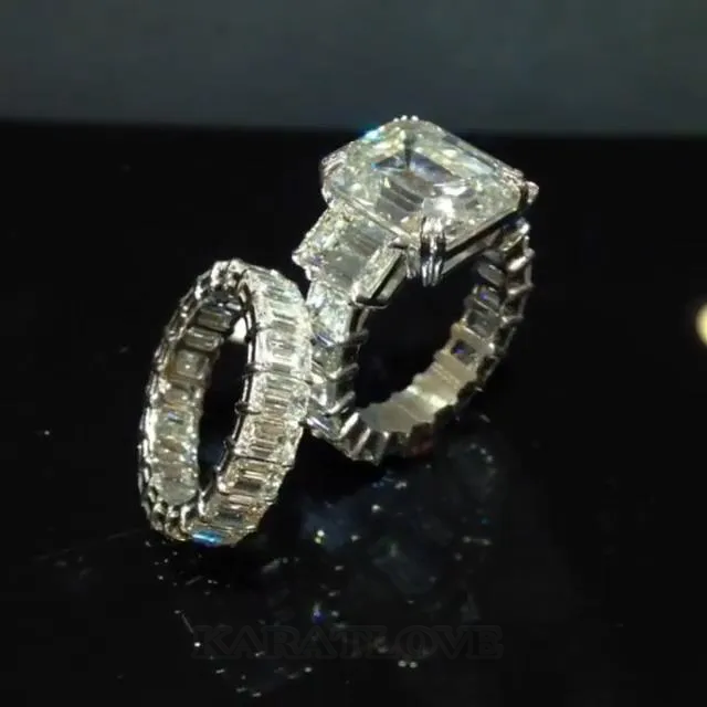 Emerald Cut Diamond White 925 Sterling Silver 3-Stone Bridal Sets