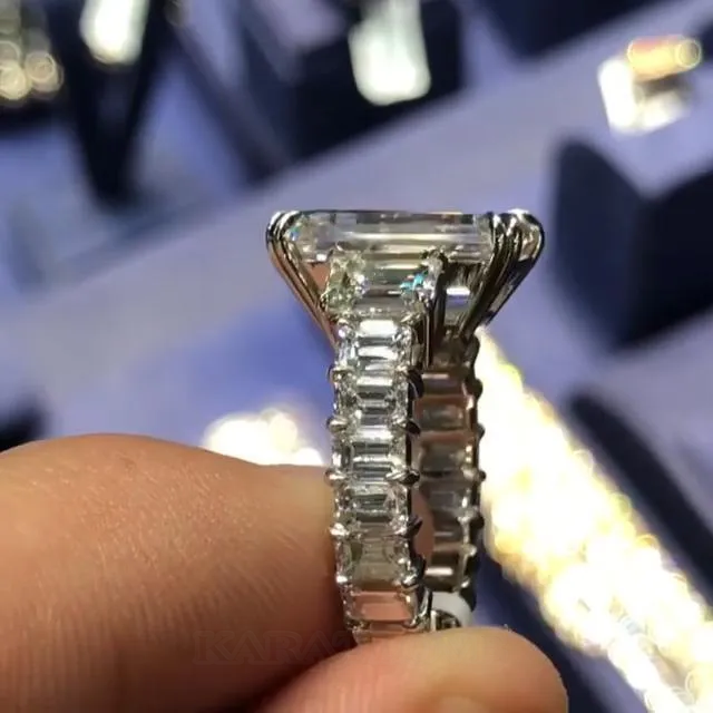 Emerald Cut Diamond White 925 Sterling Silver 3-Stone Bridal Sets