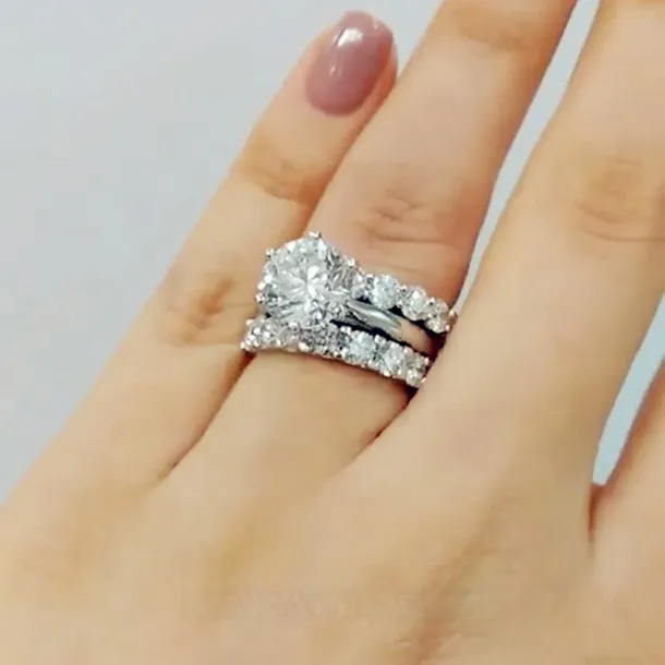 Round Cut Diamond White 3-Piece Bridal Sets in 925 Sterling Silver Round Cut Diamond White 3-Piece Bridal Sets in 925 Sterling Silver