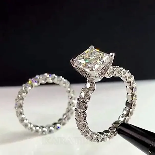 Diamond White Radiant Cut Bridal Sets in 925 Sterling Silver Diamond White Radiant Cut Bridal Sets in 925 Sterling Silver