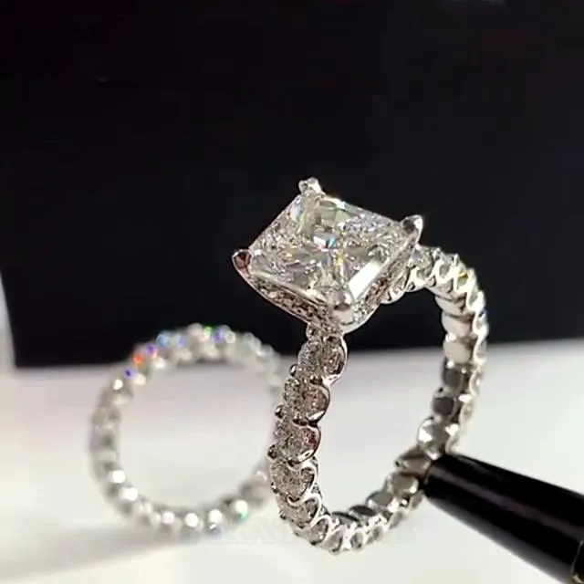 Diamond White Radiant Cut Bridal Sets in 925 Sterling Silver