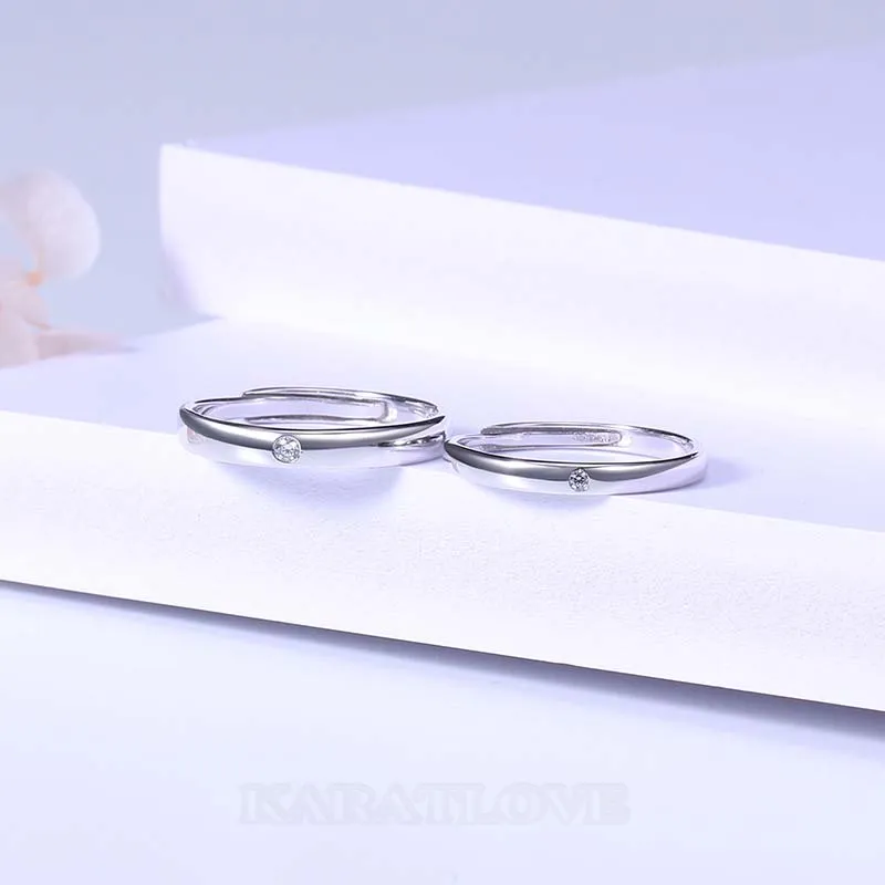 Round Diamond White Sterling Silver Couple Rings