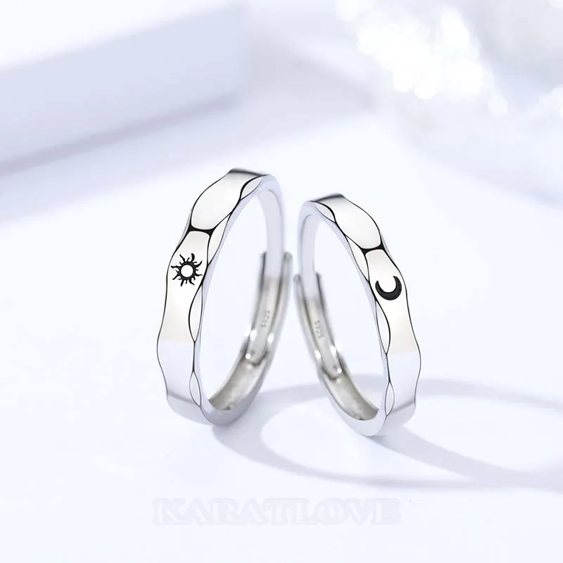 Sun and Moon Sterling Silver Couple Rings