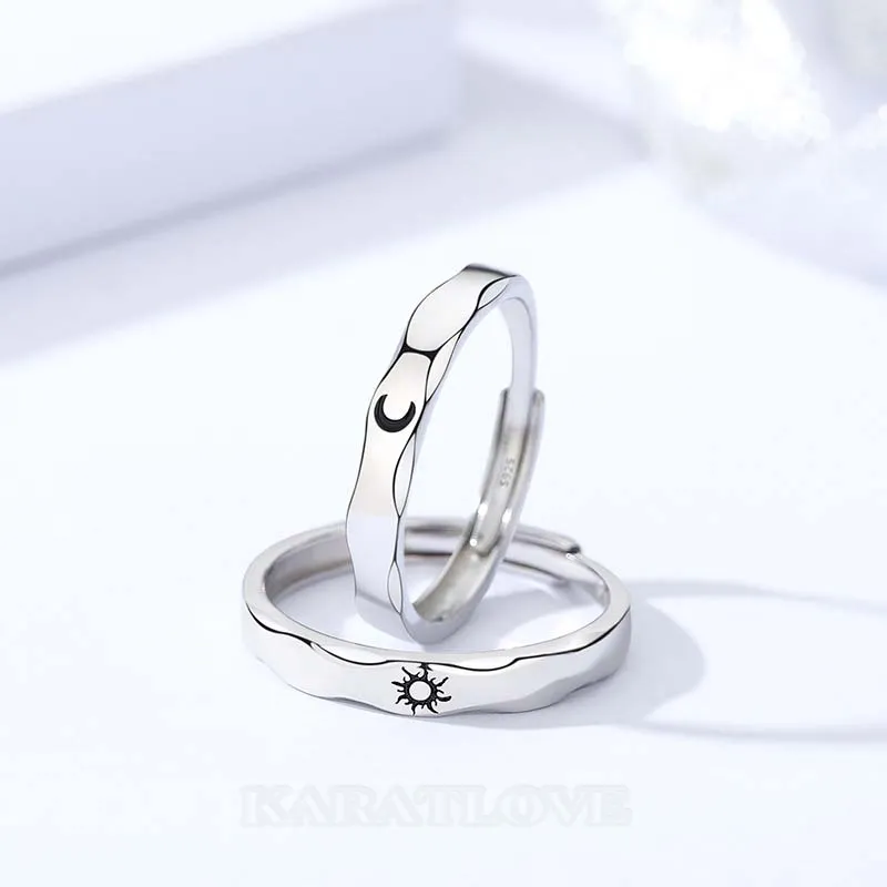 Sun and Moon Sterling Silver Couple Rings