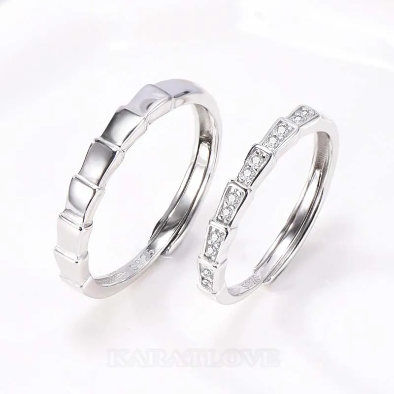 Round Diamond White Sterling Silver Couple Rings