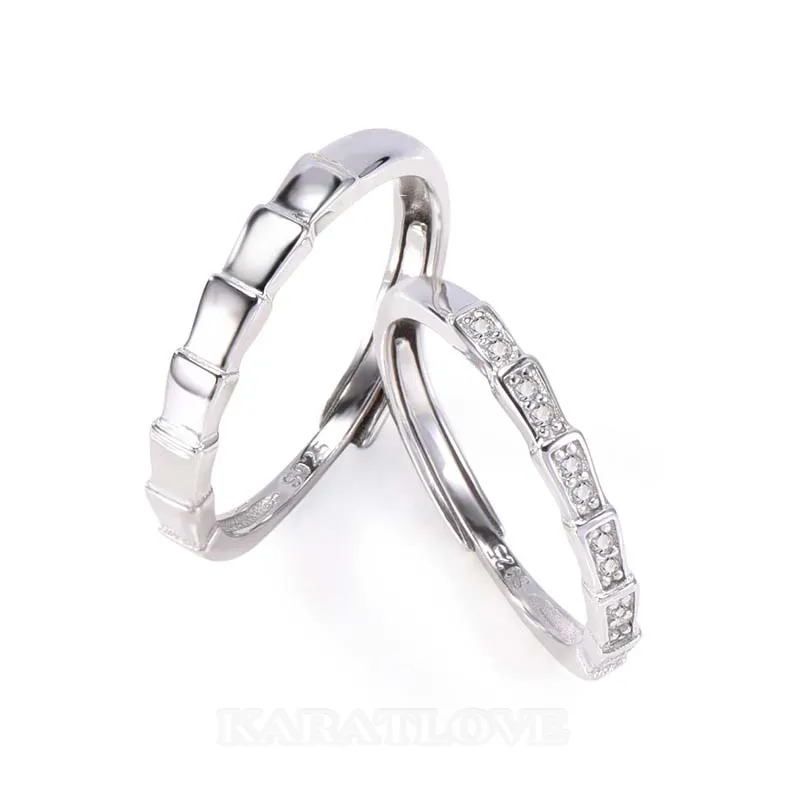 Round Diamond White Sterling Silver Couple Rings